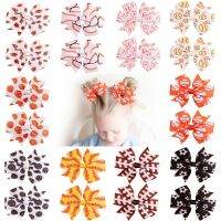 ❉♣㍿ 3 quot; 2Pcs Baseball Cheer Bow Hair Clips School Girls Kid Softball Hairpins Striped Ribbon Barrettes Hairgrip Baby Hair Accessories