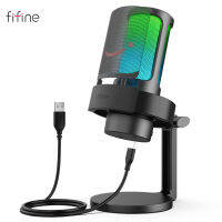 FIFINE A8 Ampligame USB Rgb Condenser Gaming Microphone for PC Mac, Mic with Touch mute, กำไรที่ปรับได้, การตรวจสอบแบบเรียลไทม์, การแปลง RGB 9 สี, ไมโครโฟนเดสก์ท็อปสำหรับพอดคาสต์ Vlogging Youtube ASMR