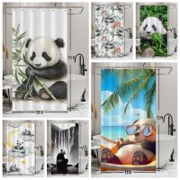 Panda Shower Curtain Funny Animal Bamboo Green Leaves Bathroom Curtain Forest Jungle Nature Cute Wildlife Bathroom Decor 90x180