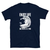 เสื้อยืดผ้าฝ้ายพิมพ์ลาย เสื้อยืด แบบนิ่ม พิมพ์ลายคลื่นทะเล Enjoy Life One Wave At A Time แฟชั่นฤดูร้อน  FCJF