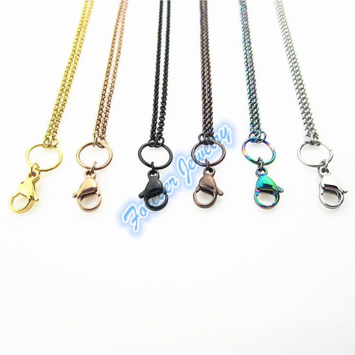 Mixs 12pcslot 32 Inches 6 Colors Stainless Steel Rolo Chain 80cm Floating Locket Chains Living Glass Locket Necklace Chain