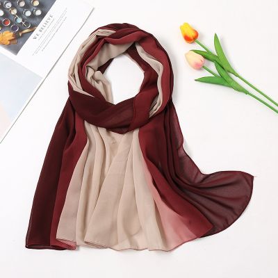 ✁ Women Plain Ombre Bubble Chiffon Instant Hijab Shawl Lady High Quality Gradient Wrap Headband Bufandas Muslim Snood 180x70Cm
