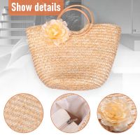 Womens Straw Handbag Flower Woven Summer Beach Messenger Tote Bag Basket Shopper Purse