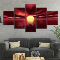 Lizhanmin บทคัดย่อ Sunset Glow Lake Surface Afterglow Picture Wall Art HD พิมพ์ภาพวาดผ้าใบ-5ชิ้น Modular Home Decor