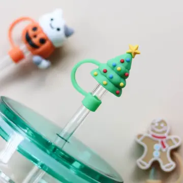 Christmas Straw Cover Reusable Silicone Dustproof Cute Christmas