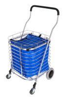 Foldable shopping cart with cloth bag, 4 wheels, go to the market, shopping or picnic, size 48 x 45 x 94 cm. - silver