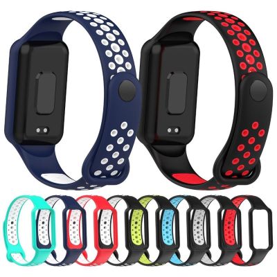 Silicone Watch Strap For Amazfit Band 7 Two-Color Breathable Smart Watchband Replacement Bracelet for Amazfit Band 7 Strap Nails  Screws Fasteners