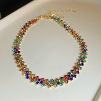 FYUAN Fashion Colorful Blue Green Rhinestone Choker Necklaces for Women Geometric Crystal Necklaces Party Weddings Jewelry