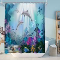 Dolphin Shower Curtain Tropical Ocean Fish Print with Roller Hooks Modern Decorative Elegant Bathroom Curtains 180x180cm