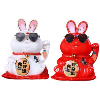 Cute Rabbit Bank Chinese Zodiac Feng Shui Rabbit Statue Ceramic Piggy Bank Tabletop Lunar New Year Rabbit Figurine Coin Bank for Home Office Decoration appealing