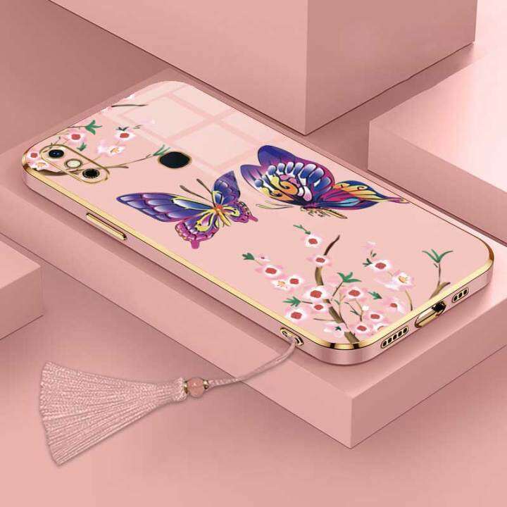 เคสสำหรับ-infinix-smart-4-infinix-x653สมาร์ท4c-infinix-smart-5-infinix-hot-10-lite-หรูหราสวยงามผีเสื้อกับดอกไม้กล้องเคสโทรศัพท์ขอบชุบซิลิโคนนิ่มพร้อมฟรีสายคล้อง