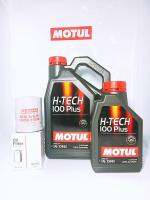 MOTUL H-TECH 100 Plus 10W-40 สังเคราะห์แท้ 100% 4+1ลิตร  ฟรี กรองน้ำมันเครื่อง เทียน่าJ31-J32-L33 เซฟิโร่ A31-A32-A33  เอ็กเทรล  แท้ แถมฟรี เสื้อยืดสุดเท่ จาก Motul 1ตัว (ฟรีไซต์)