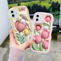 เคสดีไซน์ใหม่สำหรับ Huawei Nova 3i 3 4E 5T Y90 Mate 20 Pro 30 Pro P20 P30 Pro P30 Lite Honor View 20การ์ตูนน่ารักแบน3D กระต่ายโชคดีสีชมพูทิวลิปทรงคลื่น TPU เคสโทรศัพท์กันกระแทก