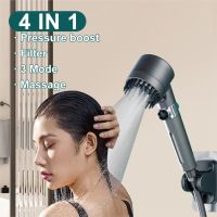 Massage shower 3 mode high pressure water saving belt filter 4 in 1 shower head bathroom body scalp hair hand held bath brush Showerheads