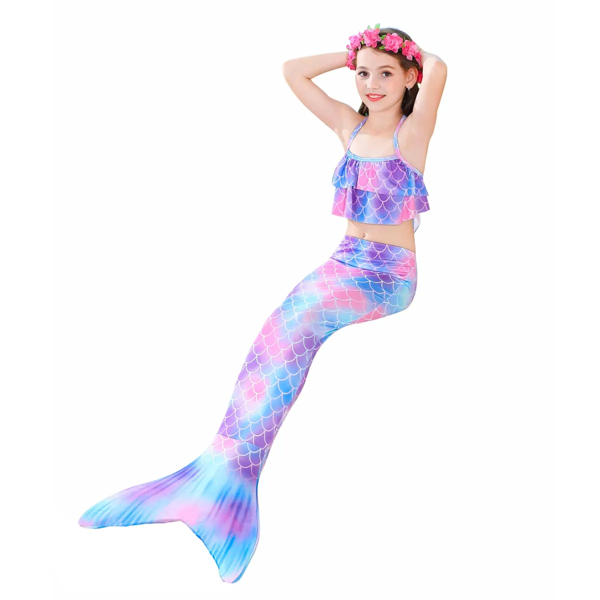 3PCS Girls Swimmable Mermaid Tails Swimsuit Simulation fish tail kids  Height 100-155CM can used as Birthday Holiday gifts Children Princess Dress  (No Monofin) Lazada PH
