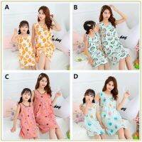 COD SDFGERGERTER Summer Family Mom Daughter Printed Cartoon Pajamas Plus Size Nightdress Kids Girls Casual Homewear Pyjamas