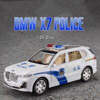 【MagicT】1:24 Scale BMW X7รถตำรวจรุ่นโลหะผสมสังกะสีพร้อมเอฟเฟกต์แสงและเสียง &amp; ดึงกลับ Force Die Cast ของเล่นของขวัญคอลเลกชันของตกแต่งสำหรับเด็กผู้ชาย