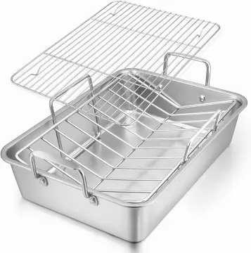 NutriChef Oval Roasting Pan, Roaster with Polished Rack, Wide Handle and  Stainless Steel Lid, Turkey Chicken Roasting Pan Great for Dinners, Tender