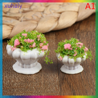 xuhaiy 2pcs dollhouse Furniture 1:12อุปกรณ์เสริม MINI Green Plant บอนไซกระถางดอกไม้