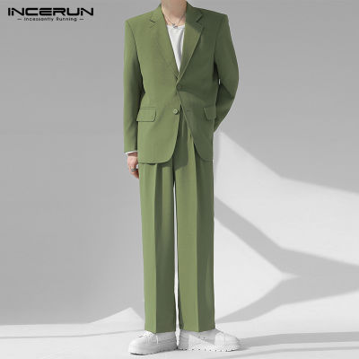 ♘❈™ hnf531 [Perfectly] INCERUN Mens Casual Drape Solid Sets Lapel Blazer Elastic Waist Straight Trousers (Korean Style)