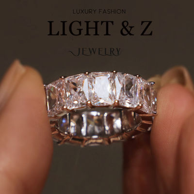 LIGHT & Z Ins สไตล์แหวนสตรีแหวกแนวแถวเพชรแสงอุปกรณ์เครื่องประดับหรูหรา