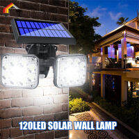 SunnyLady 450lm Lampu Tenaga Surya Led 6000-7000K ไฟถนนโคมไฟในสวนแบบหมุนได้หัวคู่เซ็นเซอร์ร่างกายอินฟราเรด