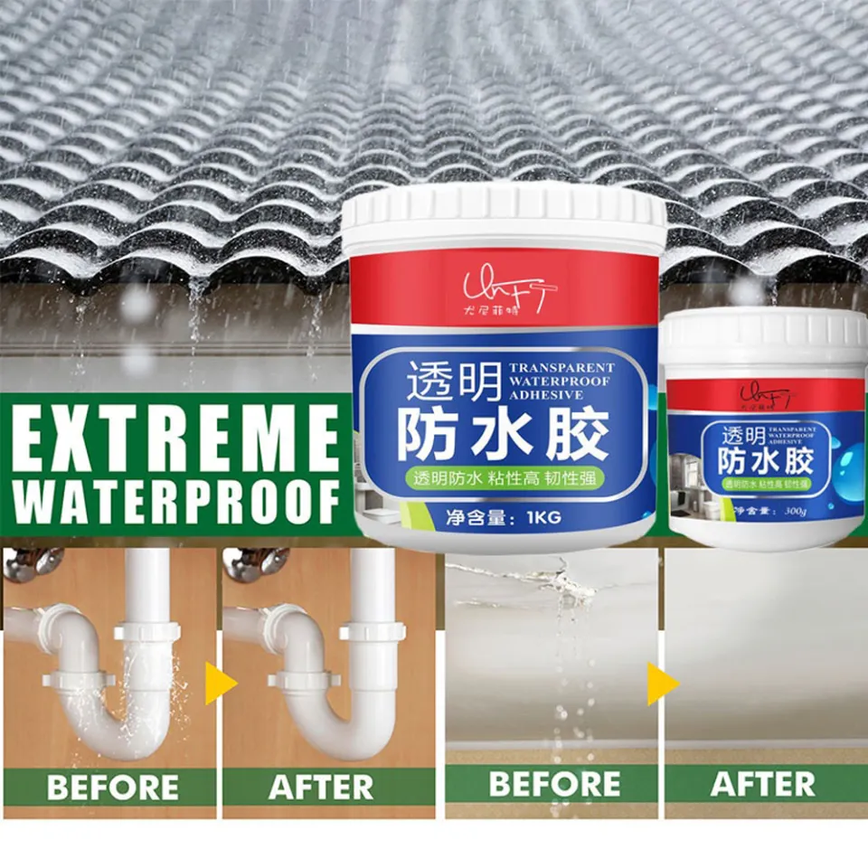 Waterproof Transparent Glue 300g with brush, Roof Sealant Waterproof Gel  Adhesive seal cracks agent for cement surface, steel, ceramic tile, marble,  wood, metal Crack Seal Agent