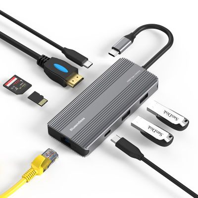 USB ใหม่ C ฮับ Type C แท่นวางมือถือ8พอร์ต USB ฮับ3.1ไปยังอะแดปเตอร์สำหรับ HD-MI TF 8K Rj45 GBE Dual Type C ฮับ Usb สำหรับแล็ปท็อป Feona