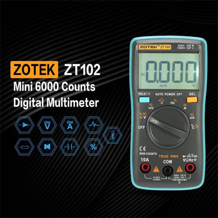 ZOTEK ZT102 Digital Multimeter,Portable 6000 Counts Auto Ranging Multi ...