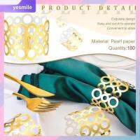 YESMILE 100 pcs กระดาษสะท้อนแสง ห่วงใส่กระดาษเช็ดปากแบบใช้แล้วทิ้ง วงกลมวงกลม สีทองทอง ห่วงรัดผ้าเช็ดปากสีทองสะท้อนแสง สวยงามสวยงาม 6.3นิ้วค่ะ ห่วงรัดกระดาษเช็ดปากสะท้อนแสง โต๊ะสำหรับโต๊ะ