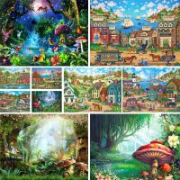 ☃▫ Landscape Cartoon House Pre-Printed Cross Stitch Set Embroidery Handmade Knitting Sewing Handicraft Room Decor For Adults Magic