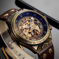 ZZOOI Men Mechanical Watches SHENHUA Vintage Bronze Sport Luxury Top Brand Leather Watch Skeleton Automatic Watches Relogio Masculino