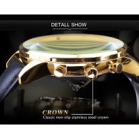 Men Luxury Watch Black Gold Waterproof Quart Watch Male REWARD VIP Chronos Wristwatch Clock Genuine Leather Strap With Gift Box