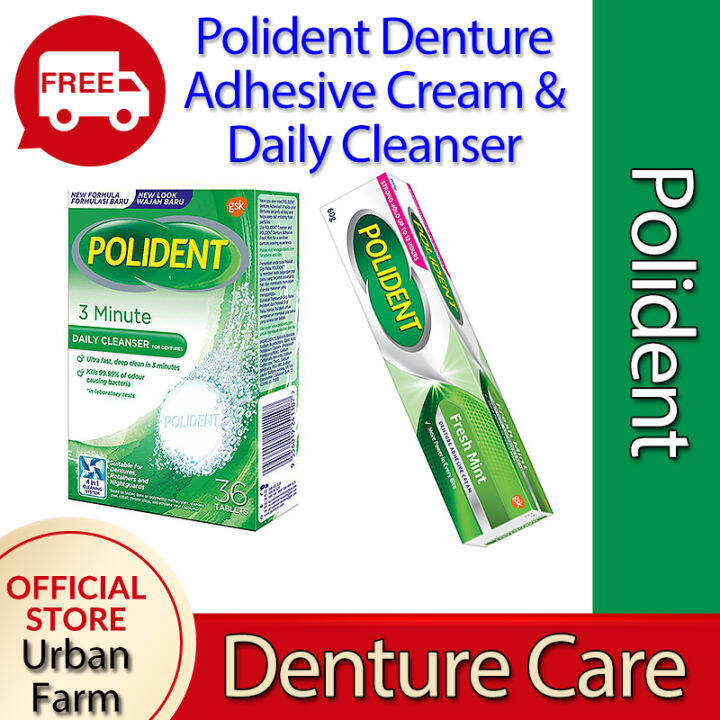 Polident Denture Adhesive Cream 60g Fresh Mint Strong Hold 3 Minute