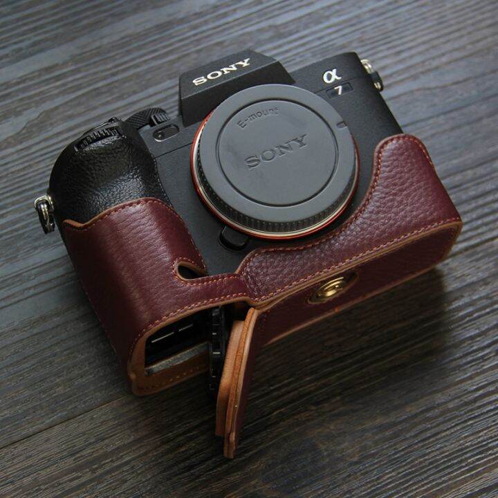 กระเป๋าหนังวัวหนังสัตว์แท้เคสกล่องร่างกายสำหรับ-a1-a7s3-a7s-iii-a7-mark-iv-a7m4-a7r5กล้องเคสโทรศัพท์กันกระแทกกล่องฐานจับ