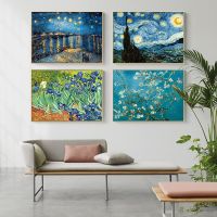 Famous Artist Van Gogh Oil Painting  Starry Sky Iris Flower Sunrise Landscape Canvas Painting Print Poster Picture Wall Decor Wall Décor