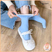 THUMBS UP ถุงเท้ากีฬา สีคลาสสิค ยืดหยุ่น ข้อยาว ผ้าฝ้าย  womens socks