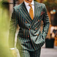 Men Business Striped Print Coat Fashion Single Breasted Button Outerwears Man Casual Suit Blazer Autumn Turn-down Collar Jacket