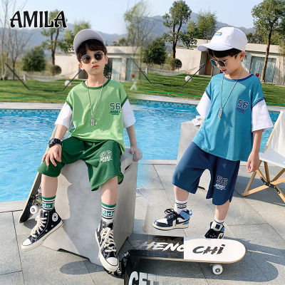 AMILA ชุดกีฬาเด็กผู้ชาย,บาง,กลางและใหญ่,กางเกงขาสั้นแขนสั้นแห้งเร็ว,ชุดสองชิ้น,เสื้อผ้าเด็ก