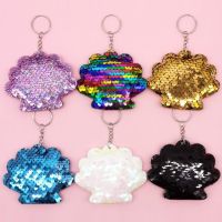 【YF】☍﹊  New fashion double-sided fish scales sequin shell alpaca keychain car bag pendant