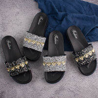 พร้อมส่ง มาใหม่2023Slipper Shoes ผู้หญิงกลางรองเท้าส้นสูงรองเท้าแตะส้นเตารีดแฟชั่น Sequins ปากตื้น Slippers Korean Style House Slippers