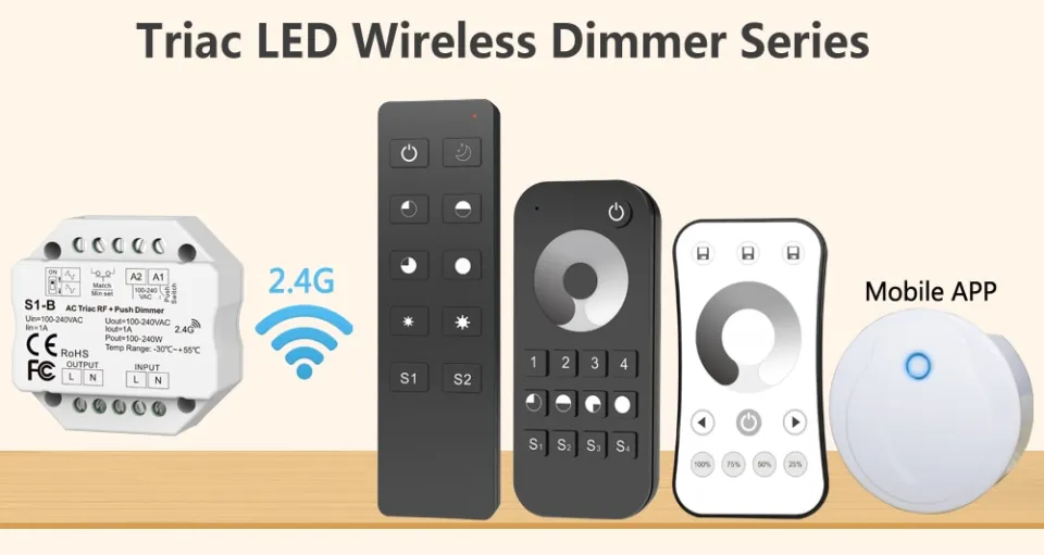 LED Dimmer 220V 230V Wireless Remote Control AC Triac 2.4G RF Switch Push  Touch Remote