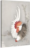 ศิลปะพิมพ์บนผนังผ้าใบญี่ปุ่นศิลปะบล็อกไม้ไก่และไก่โดย Ohara Koson 12X18นิ้ว