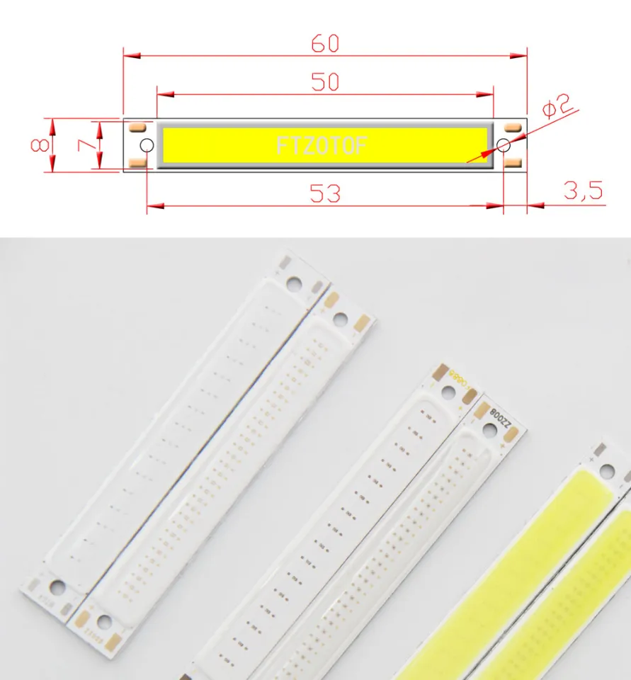 2V 3V LED COB Light 60x8mm Chip Onboard 60mm Warm Cool White Blue Red Bulb  1.5