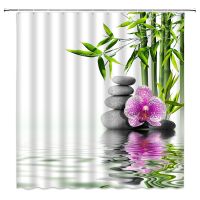 【Bathroom sale】 SpaBuddha ม่านอาบน้ำ GreenFlower โพลีเอสเตอร์ FabricMassage StoneBathroom Curtains