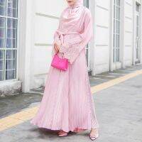 [Free ship] Muslim womens ebay Europe and the States Middle wish round neck lace pleated dress