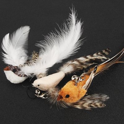 นกปลอมขนนกของเล่นแมวน่ารักนกของเล่นหยอกแมวไม้ชอล์กฝนหัวคิวไม้บิลเลียดของเล่นสัตว์เลี้ยงสำหรับแมว