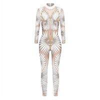 Women Skeleton Robot 3D Printing Bodysuit Zipper Back Halloween Costume Full Body Fall Jumpsuits For Women Wedding Guest