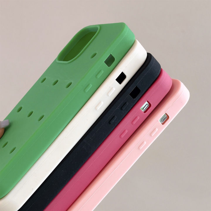 รูปแบบซิลิโคนคลาสสิกที่ยอดเยี่ยมแอนิเมชั่นสีสันสดใสสไตล์-crocs-สีชมพูเช่นรูอากาศออกแบบสำหรับ-apple-และ-samsung-iphone-14-13-12-11-pro-max-เคส