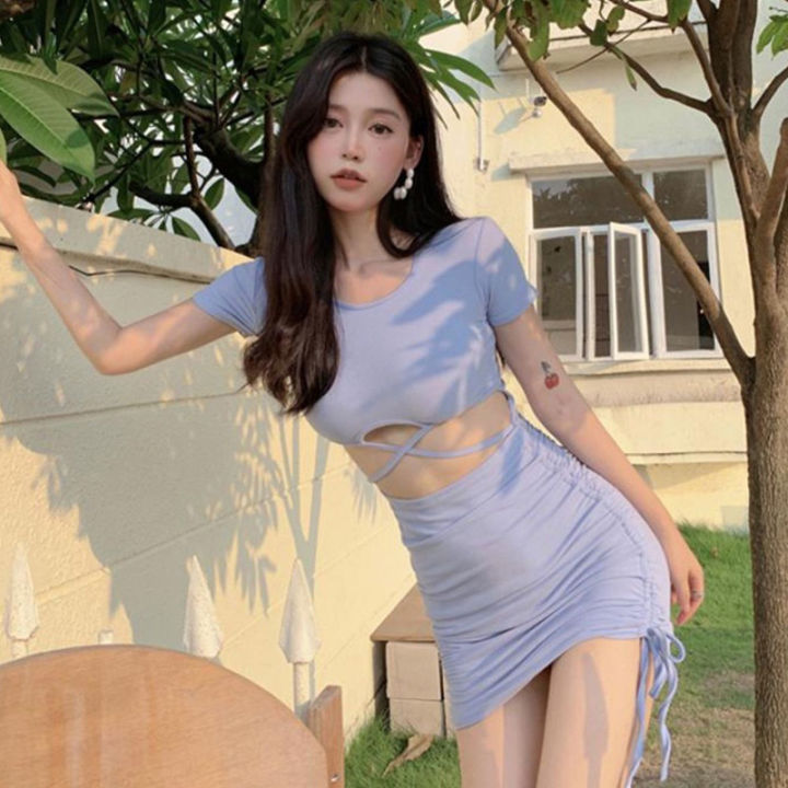 new-minidress-เดรสแฟชั่นสไตล์ฝรั่งเศษสวยๆ-เดรสแขนสั้นเว้าเอว